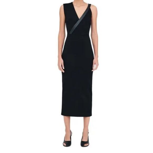 Marcella Carlton asymmetric sheath midi dress black size Medium M - Picture 1 of 8